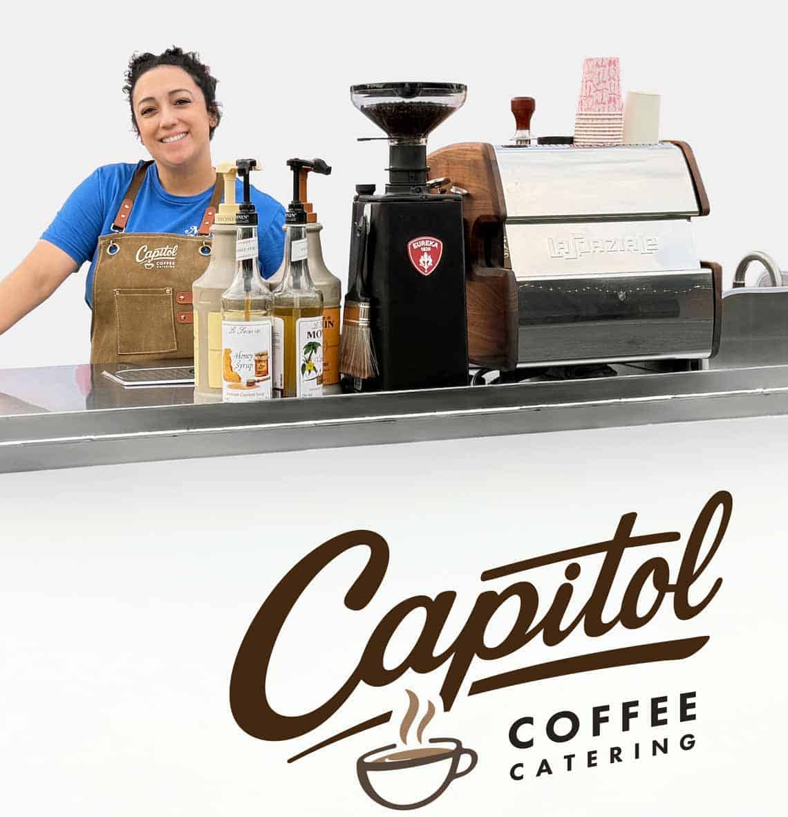 Capitol Coffee Catering cart with a barista